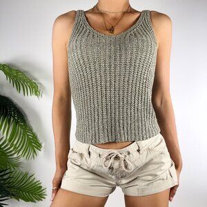 Moon & Madison Green Granola Girl Beachy Coastal Chic Crochet Knit Tank Top / XS